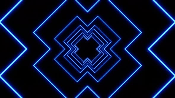 Tunnel of Colorful Led Neon Changing Shape Squares on Dark Background Seamless Animation