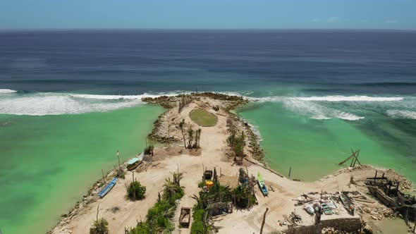 Aerial Drone Flight Over Land Tonge Building Bali Indonesia