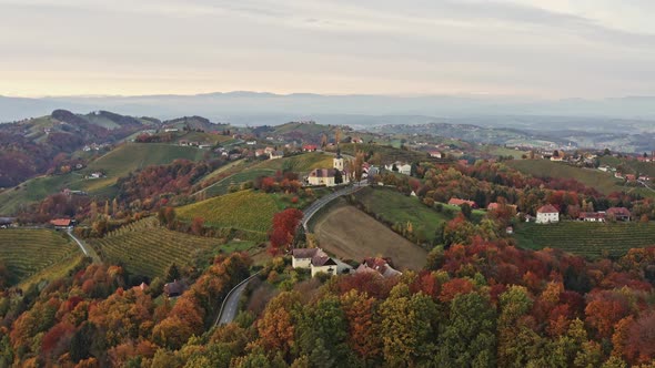 Aerial View of Austrian Vilage Kitzeck Im Sausal on Vineyard