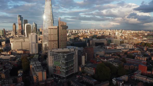 Aerial View of London City Skyline with Shard and Tower Bridge in the Foreground