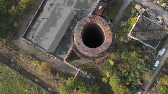 Aerial on Top View Look Inside the Pipe of Large Production