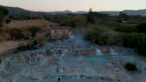 Natural Spa with Waterfalls and Hot Springs at Saturnia Thermal Baths Grosseto Tuscany ItalyHot