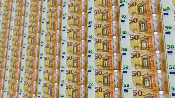 New 50 Euro Banknote. Vertical. It's Moving To The Right. Looped Animation.