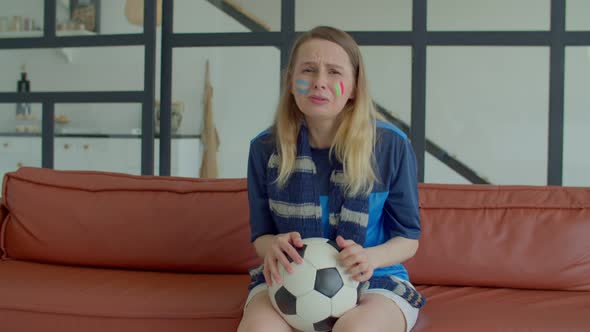Upset Female Football Fan Watching Game on Tv Disappointed By Scored Goal