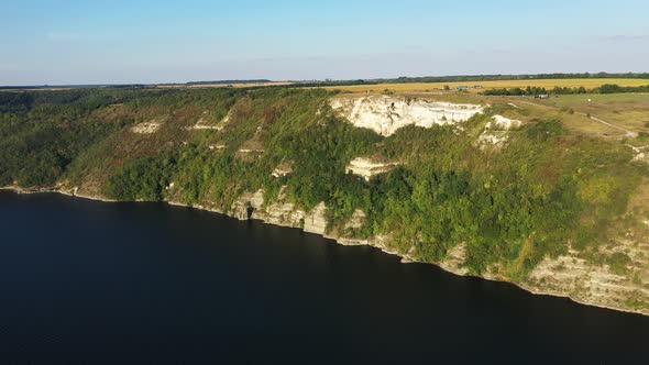 The Dniester Canyon River Reservoir and Bakota Bay in National Park Podilski Tovtry Aerial View
