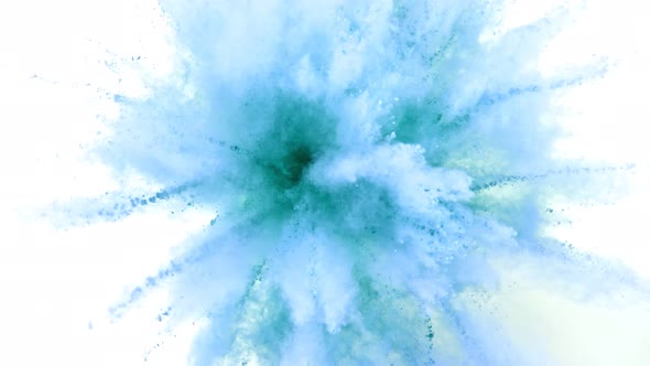 Super Slow Motion Shot of Blue Powder Explosion Isolated on White Background at 1000Fps