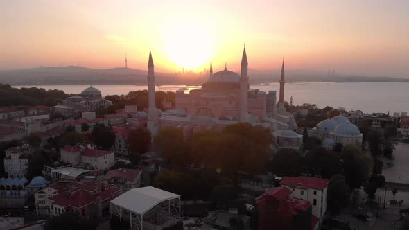 Hagia Sophia Holy Grand Mosque (Ayasofya Camii) with Bosphorus and city skyline on the background