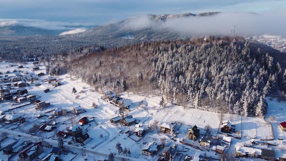 Sunset Over The Snowy Ski Resort