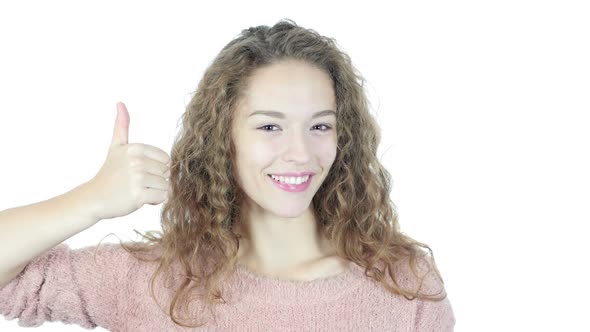 Thumbs Up By Beautiful Woman, White Background