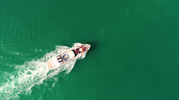 Aerial view of a yacht in the persian gulf in Dubai, U.A.E.
