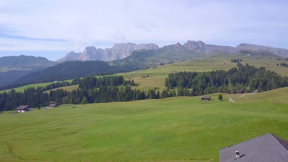 Aerial travel drone view of South Tyrol, Italy and the Dolomites mountains.