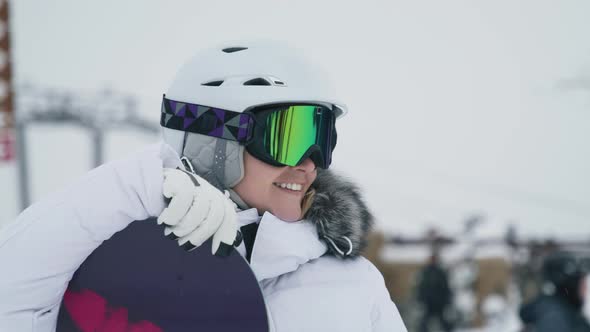 Confident Girl Wide Smiling with Healthy White Teeth Portrait Snowboarder Woman