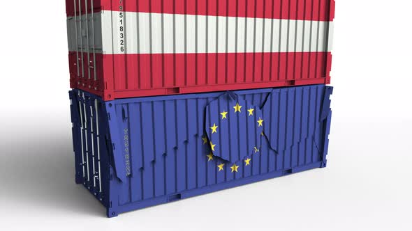 Container with Flag of Austria Breaks Container with Flag of EU alt
