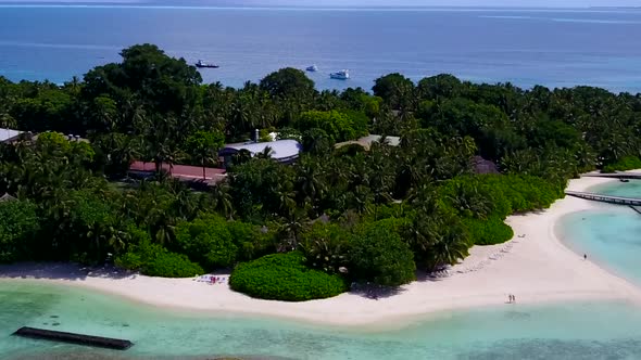 Drone view sky of marine island beach by blue sea with sand background