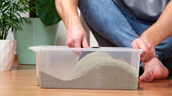 The Man Cleans the Litter Box