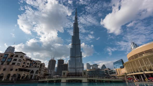 Day Timelapse of Dubai Boulevard and Burj Khalifa from Downtown Dubai mall