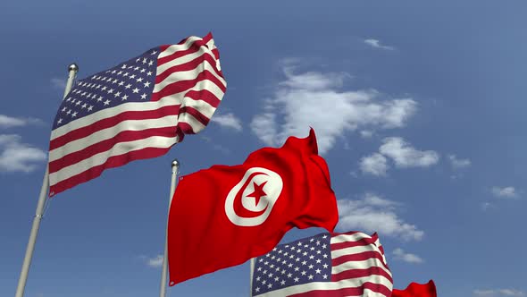 Many Flags of Tunisia and the USA