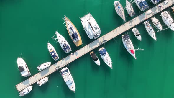 Yachts in the port aerial view 4 K Alanya Turkey