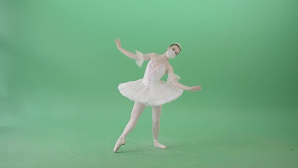 Dance Ballerina Ballet Girl looking For Corona Virus Isolated on Green Screen