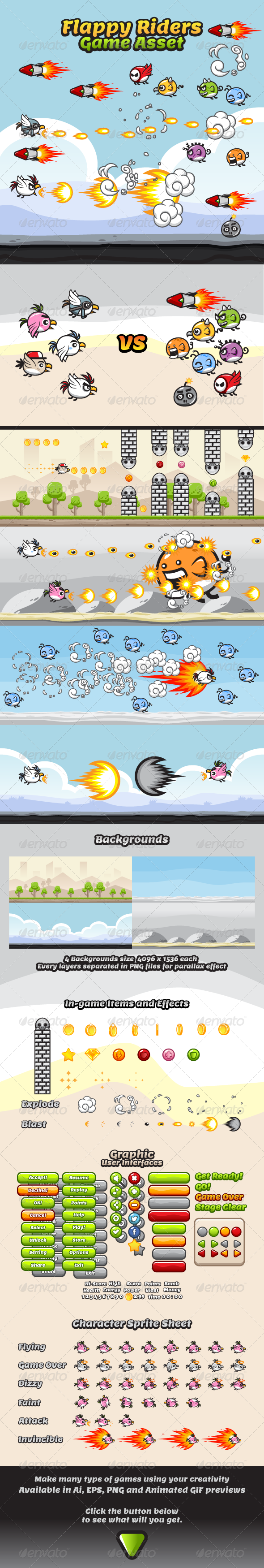 Game Asset - Flappy Rider Sprite Sheets