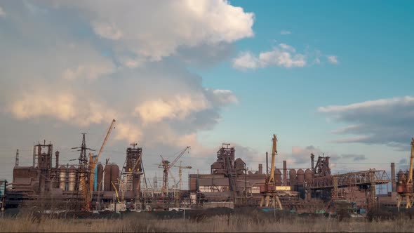 Timelapse . Smoking Factory Chimneys. Environmental Problem of Pollution of Environment and Air in