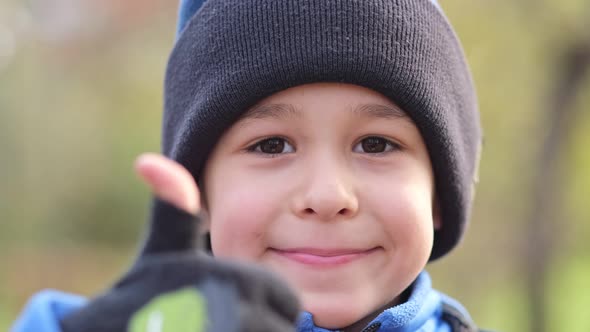 Portrait Happy Smiling Little Boy in Hat