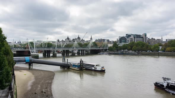 Charing Cross station, Hungerford Bridge, river Thames, Festival Pier, day time, London, UK