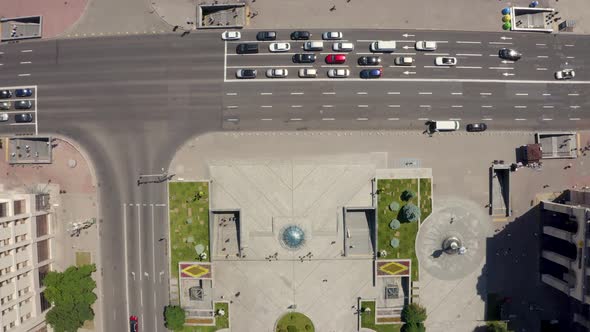 Aerial View of the Kyiv Ukraine Above Maidan Nezalezhnosti Independence Monument