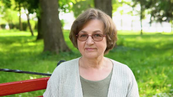 Portrait of an Old Caucasian Woman Smiling Happily Looking at the Camera in Park