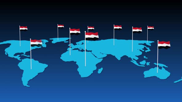 Yemen Flag Fly Animated On Planet Earth Map