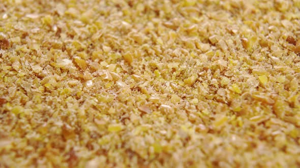 Crushed flax seed extreme close-up. Macro