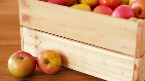 Ripe Apples in Wooden Box on Table 