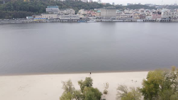 The Main River of Ukraine - Dnipro Near Kyiv. Slow Motion