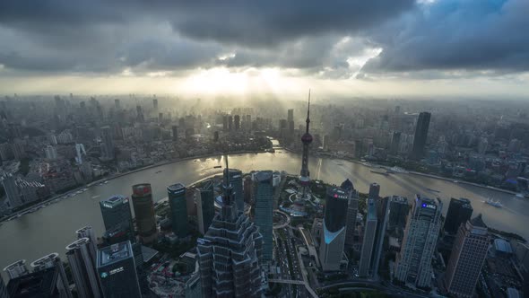 Timelapse of city skyline from day to night in Shanghai china