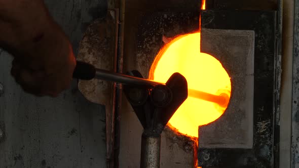 Glassworks glass manufacturing process - glass in the furnace closeup