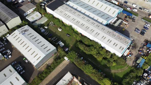 Aerial View of a Warehouse Destroyed By Fire and Filled with Waste Junk, Margate, Kent, UK