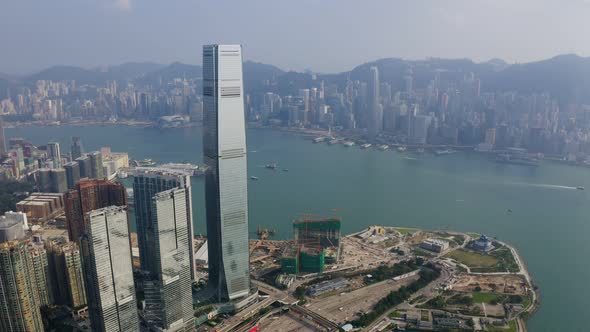 Drone fly over Hong Kong city