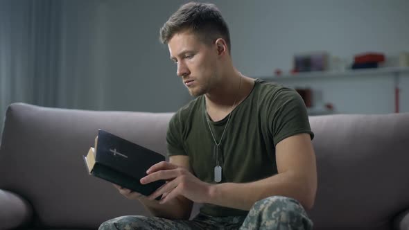 Serious Male Military Reading Bible, Religion and Faith, Psychological Therapy