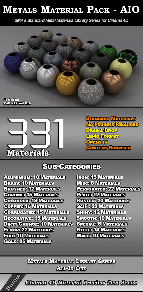 331 Standard Metal Materials Pack AIO for C4D
