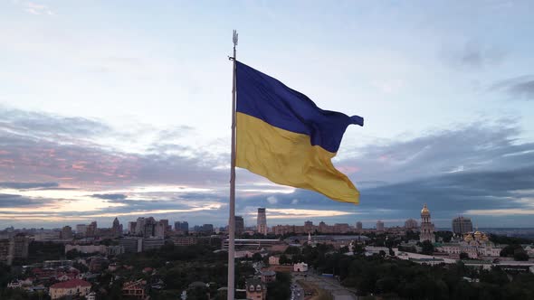 Kyiv - National Flag of Ukraine By Day. Aerial View. Kiev