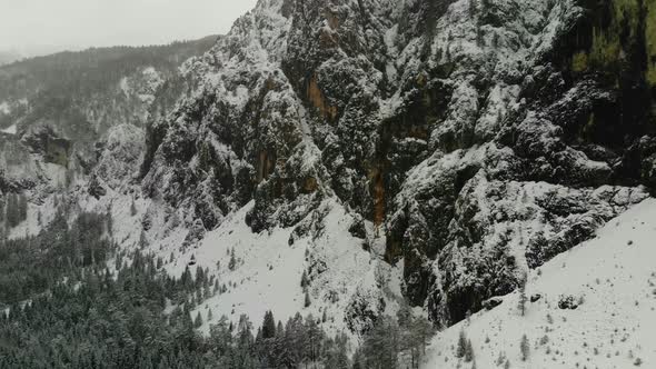 Beautiful view on an Forest with Mountains in Schiederweiher in Upper Austria Drone Video