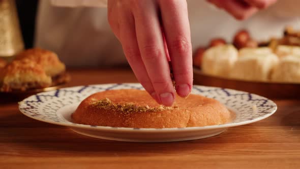 Arabic Traditional Sweets Kunafa Dish Closeup