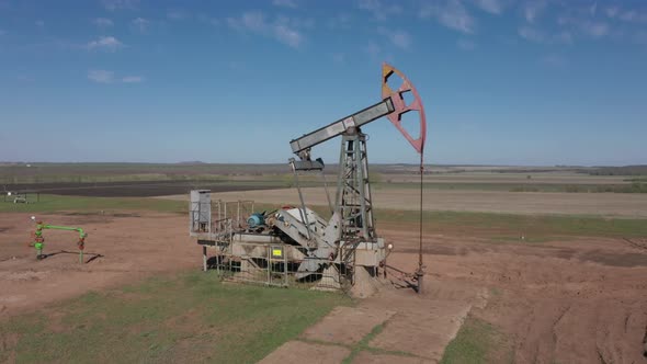 A Big Oil Derrick in Work, Aerial Video 