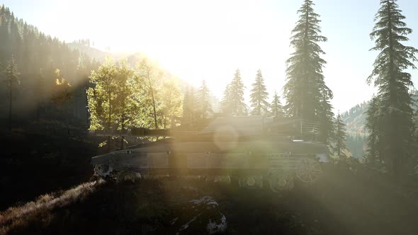 Old Rusty Tank in the Forest at Sunset alt