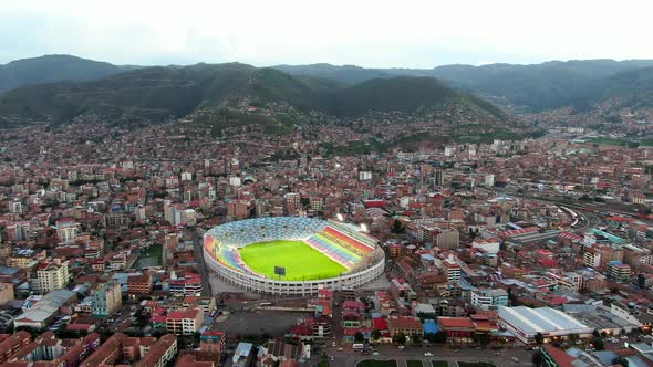 Estadio Inca Garcilaso de la Vega With Rainbow Bleachers Near Tupac Amaru Square In City Of Cusco, P
