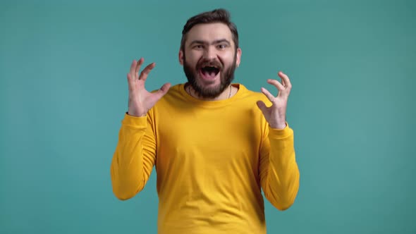 Man Depicts Amazement Shows Delight Face Effect