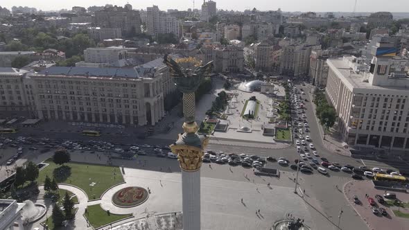 Kyiv. Ukraine: Independence Square, Maidan. Aerial View, Slow Motion, Flat, Gray