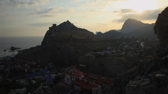 Panorama of Ancient Genoese Fortress in Sudak Town