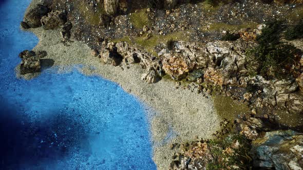 Aerial View From Flying Drone of Rocky Island in Atlantic Ocean