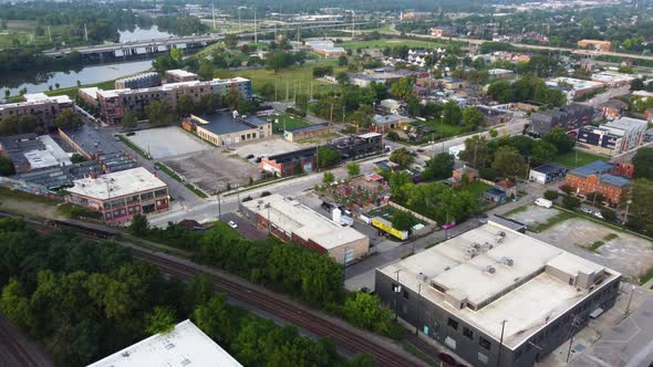 Franklinton area of Columbus, Ohio.  Arts District.  Aerial Drone